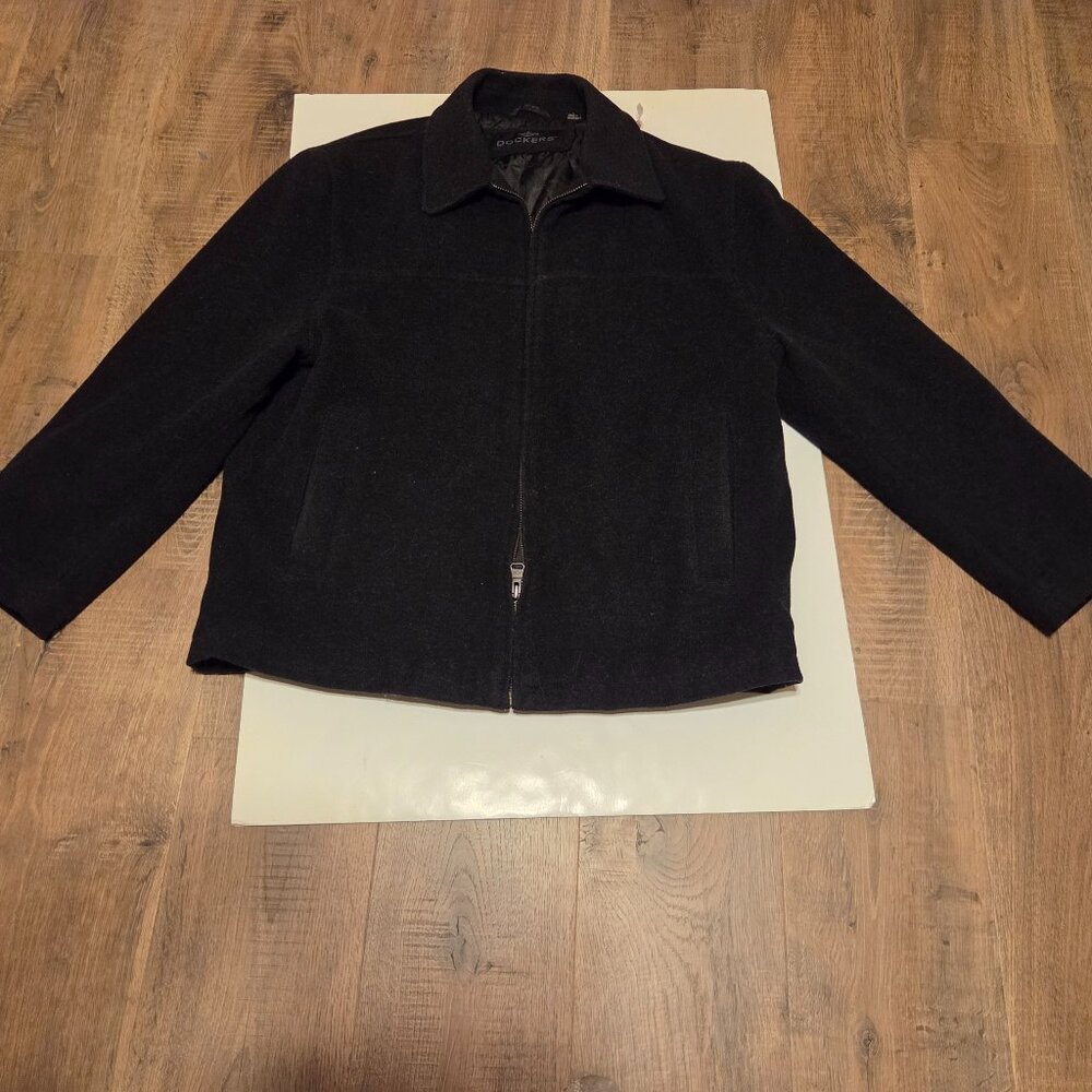 Dockers Men's Black Wool Blend Zip Front Jacket Size L